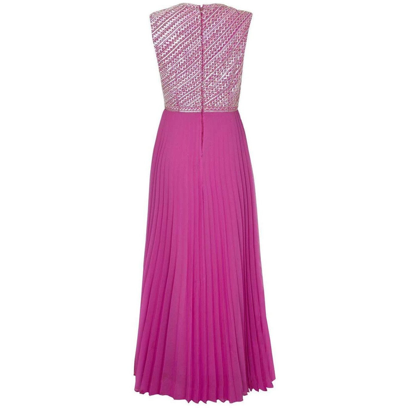 Hannalore of London 1960s Pink Silk Chiffon Sequined Pleated Dress