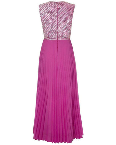 Hannalore of London 1960s Pink Silk Chiffon Sequined Pleated Dress
