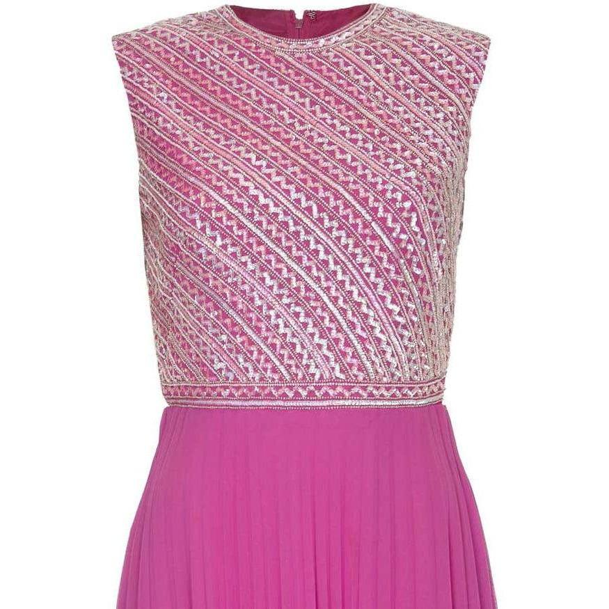 Hannalore of London 1960s Pink Silk Chiffon Sequined Pleated Dress