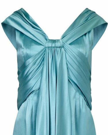 Hardy Amies Couture 1950s Silk Satin Aquamarine Occasion Dress
