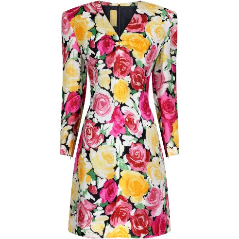 Haute Couture Christian Lacroix 1990s Colourful Rose Print Dress