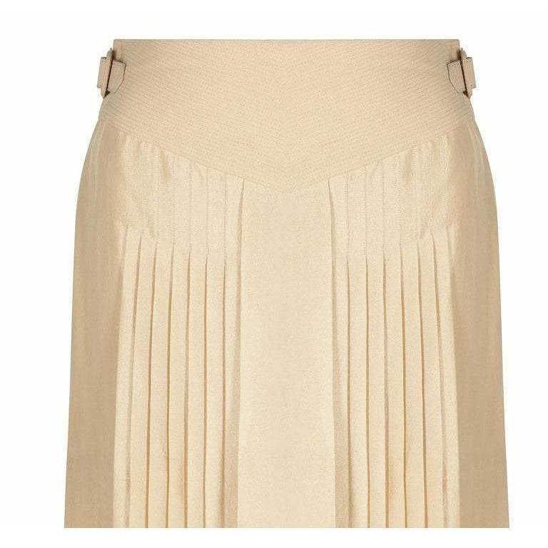 Hermes Beige Natural Silk and Leather Accordion Pleat Skirt