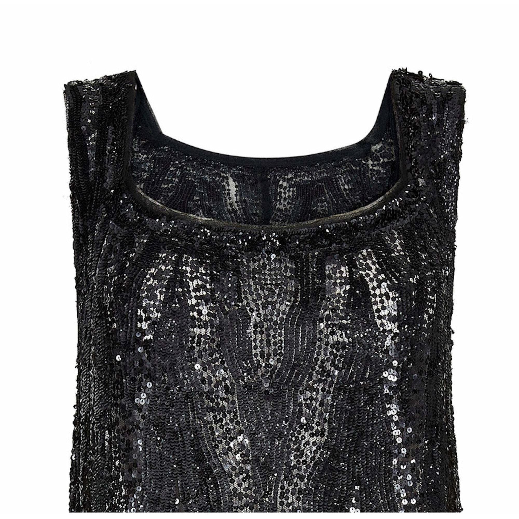 ARCHIVE - 1920s Haute Couture Black Sequin Flapper Dress With Tassel H CIRCA VINTAGE ARCHIVE - 1920s Haute Couture Black Sequin Flapper Dress With Tassel H CIRCA VINTAGE