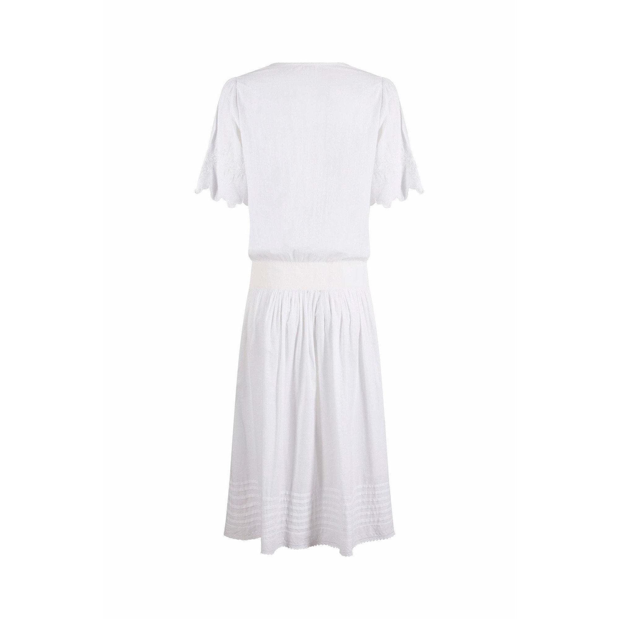 HOLD 1920s White Embroidered Cotton Tea Dress With Cut Out Detail