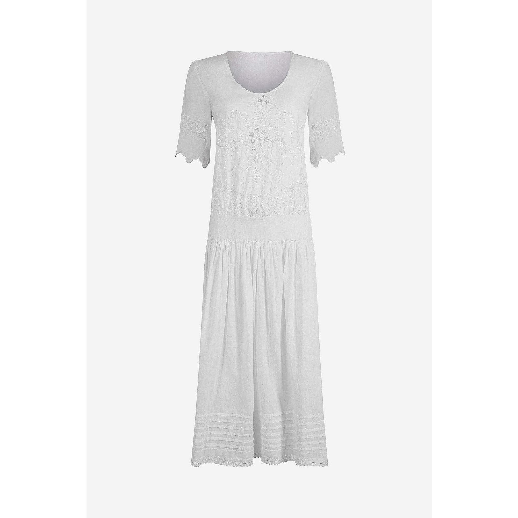 HOLD 1920s White Embroidered Cotton Tea Dress With Cut Out Detail