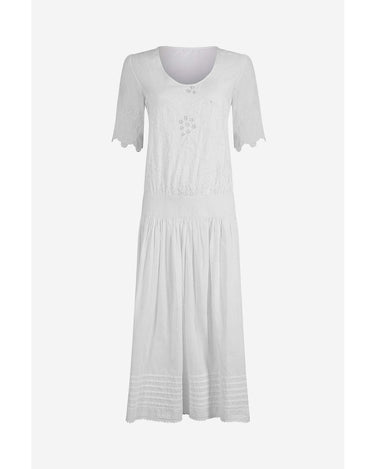 HOLD 1920s White Embroidered Cotton Tea Dress With Cut Out Detail