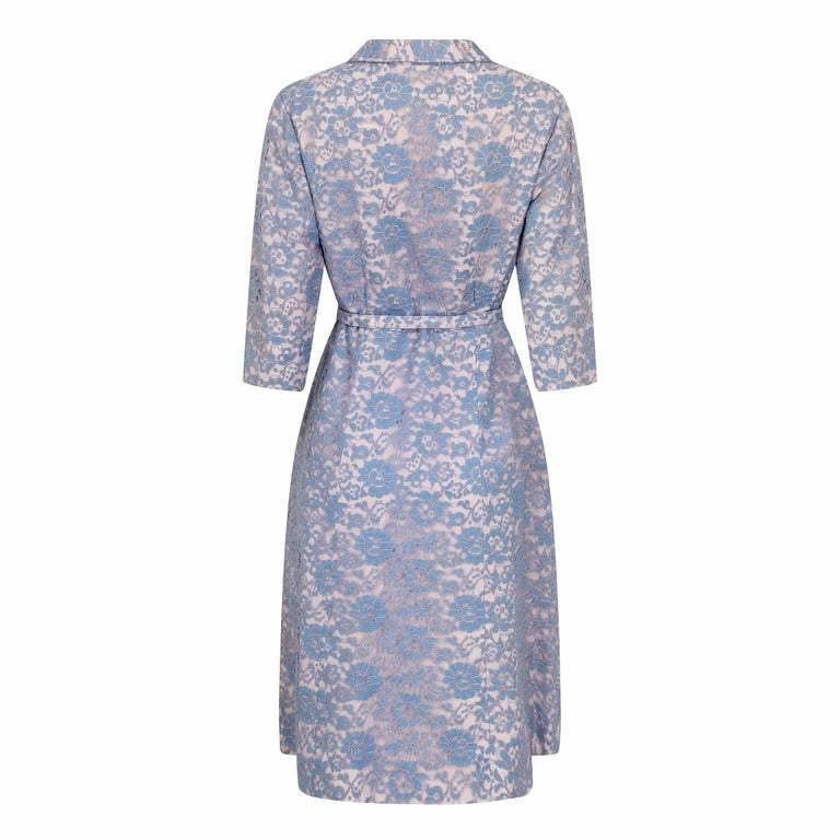 HOLD 1950s Blush & Blue Lace Belted Tea Dress