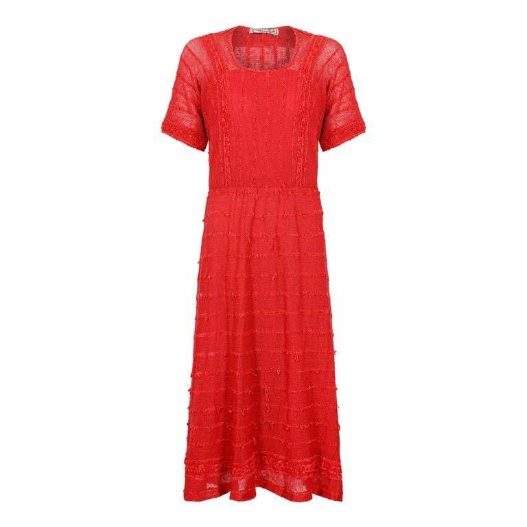 HOLD 1950s Crochet Bright Cherry Red Dress