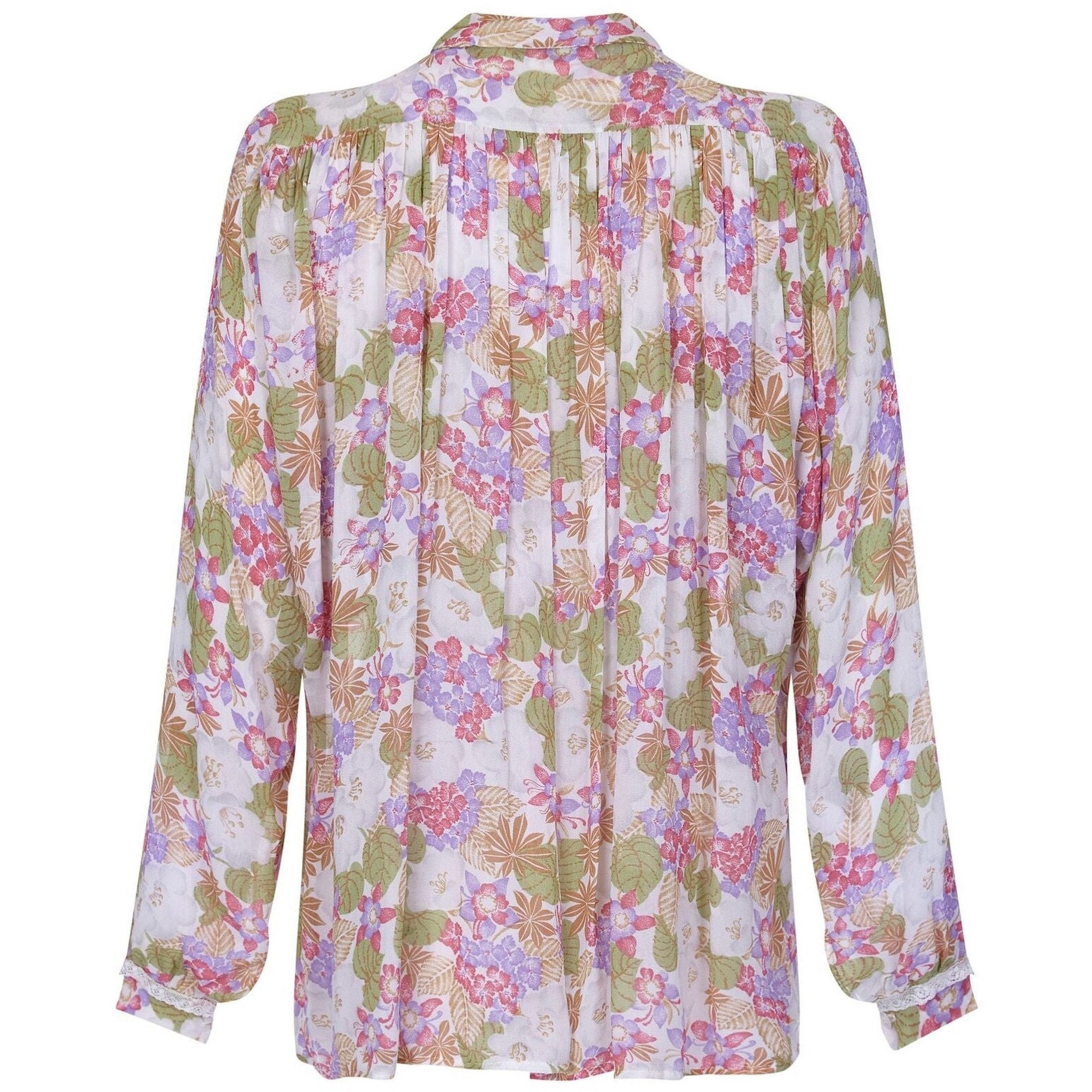 Jeff Banks 1970s Floral Chiffon and Lace Blouse