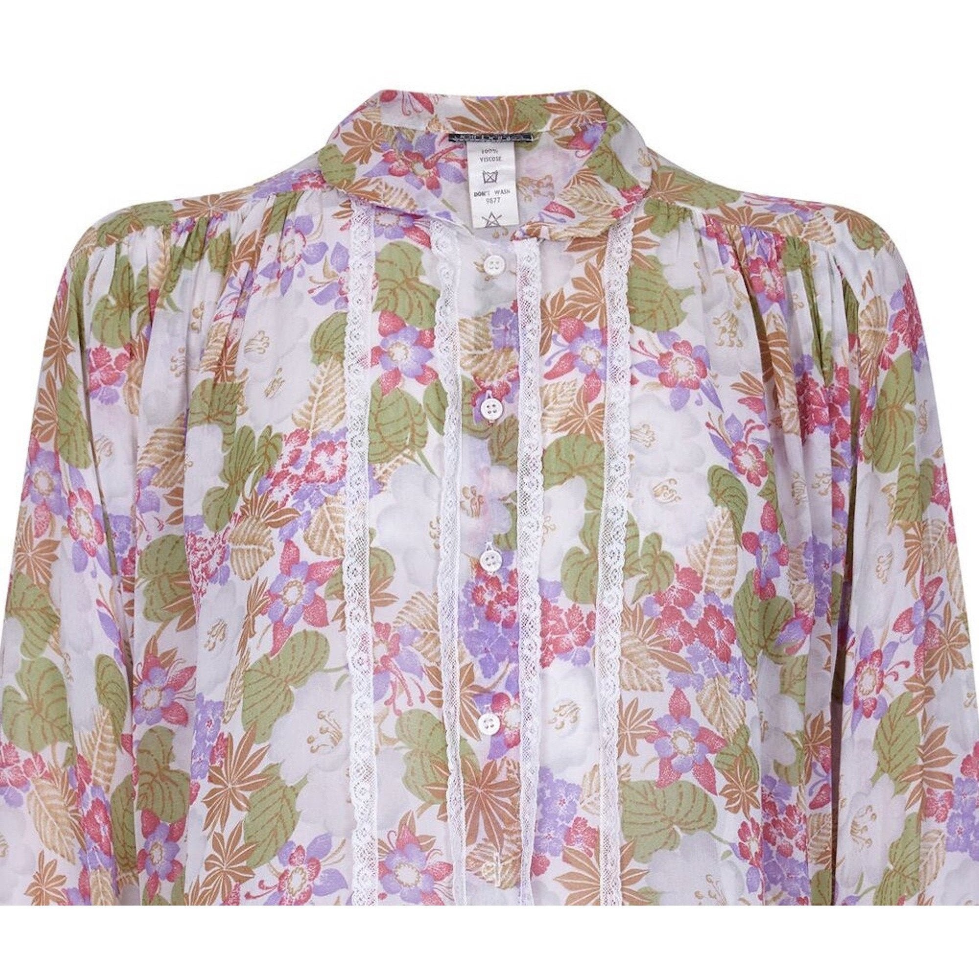 Jeff Banks 1970s Floral Chiffon and Lace Blouse