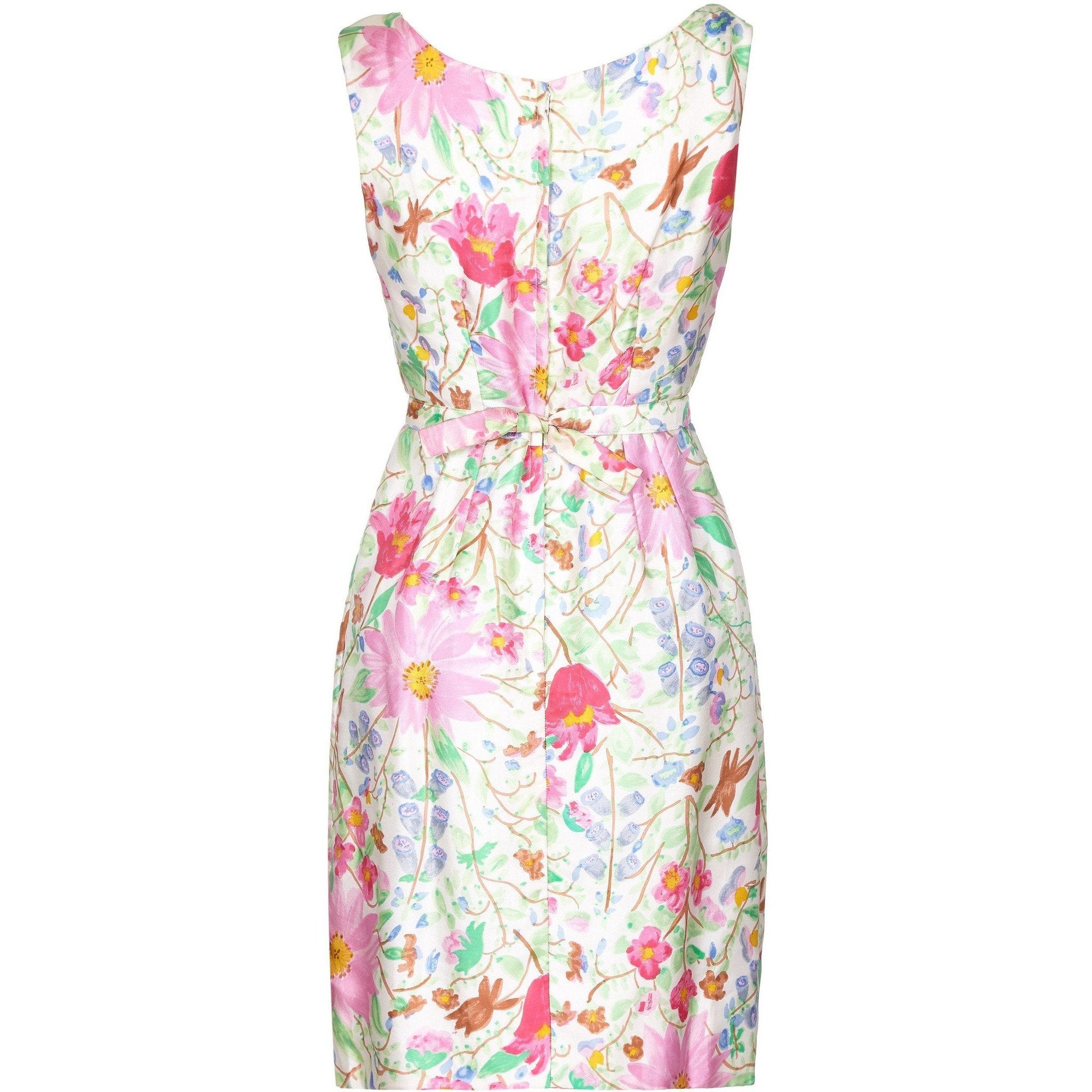 Jeunesse 1960s Silk Floral Printed Dress with Matching Belt