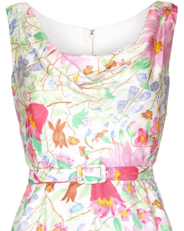 Jeunesse 1960s Silk Floral Printed Dress with Matching Belt