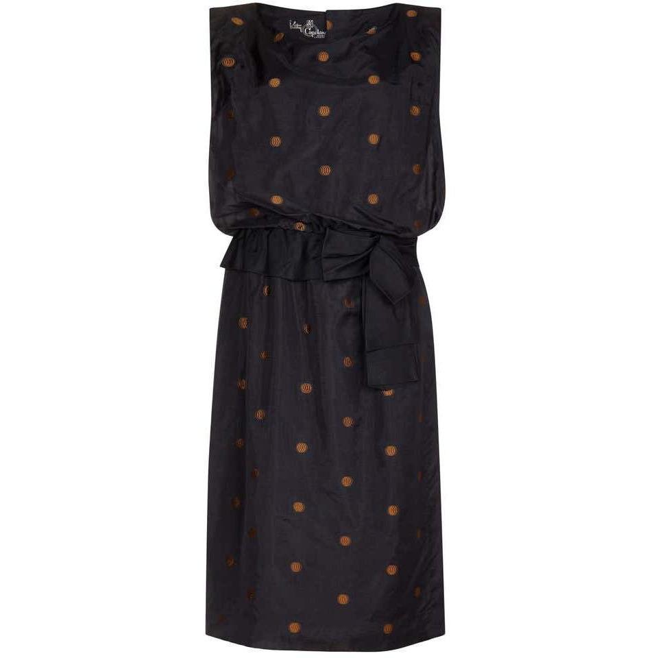 Kitty Copeland 1950s Black Taffeta Silk Polkadot Dress