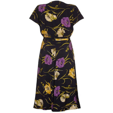 ARCHIVE: Klafter & Sobel 1940s Navy Rayon Floral Crepe Dress with Corsage