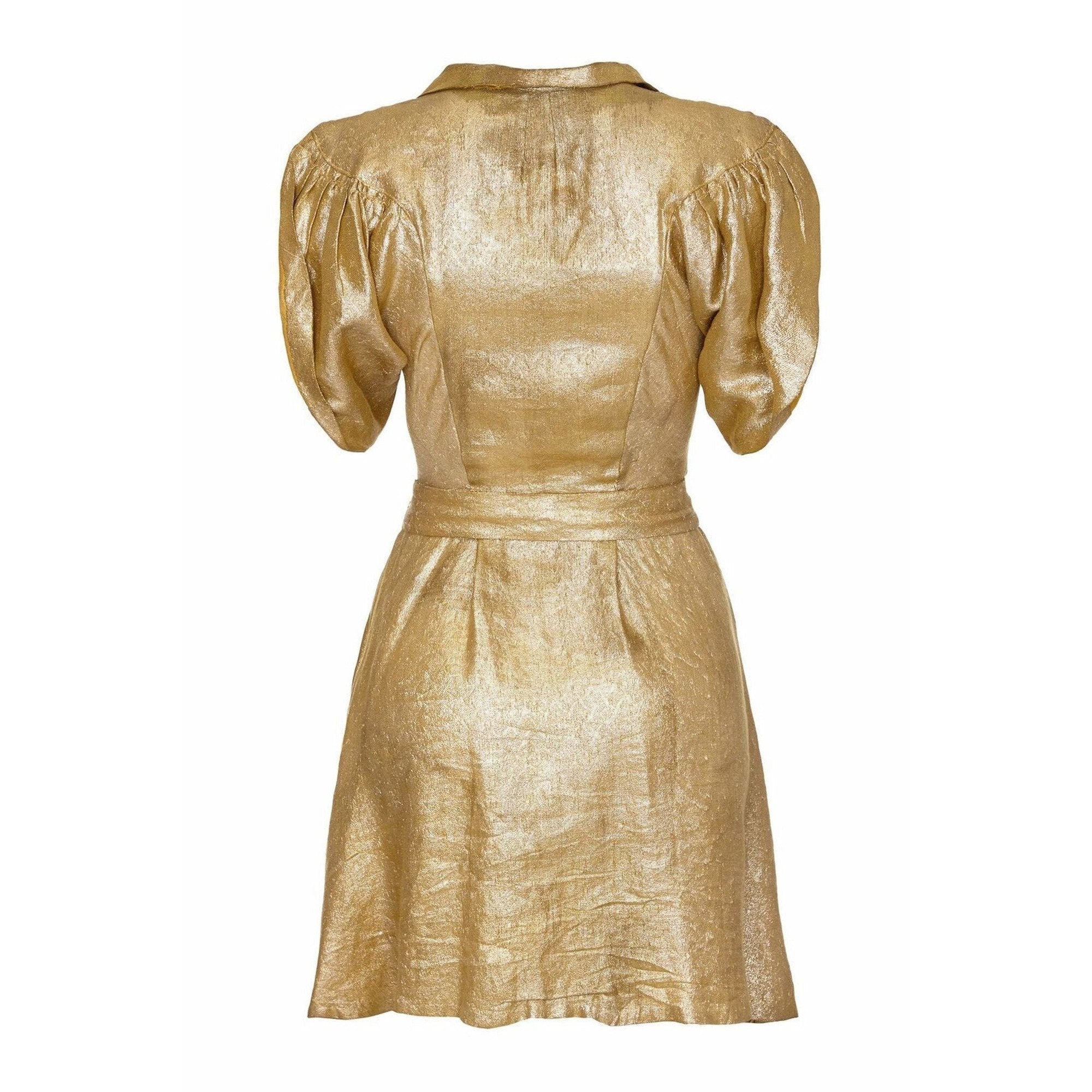 1930s Gold Lame Dress with Cape Sleeves and Matching Belt – CIRCA VINTAGE