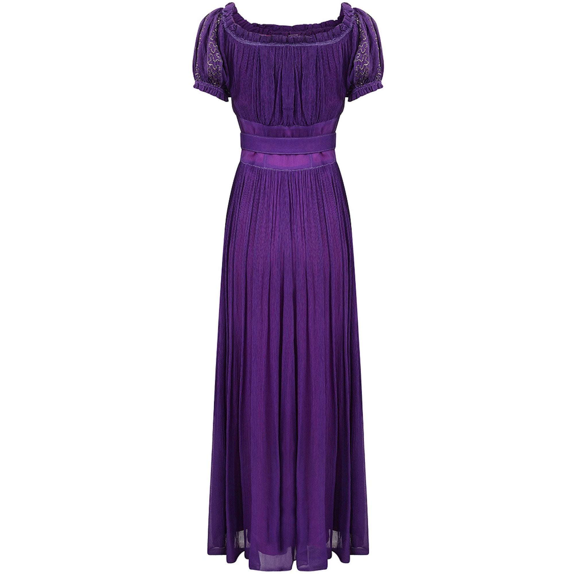 Late 1940s or 1950s Baroque Deep Purple Silk Chiffon Evening Dress