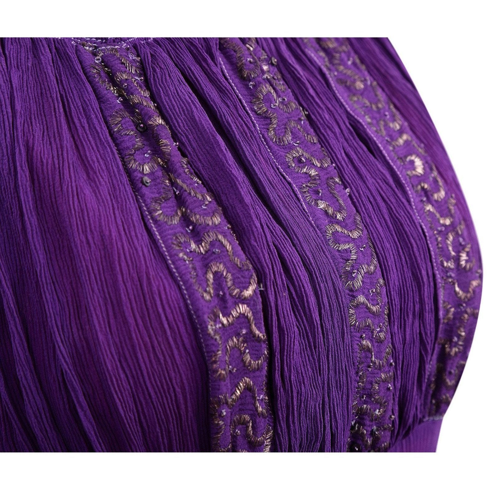 Late 1940s or 1950s Baroque Deep Purple Silk Chiffon Evening Dress