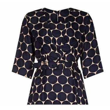 ARCHIVE - Leslie Fay 1950s Silk Navy and Cream Circle Print Dress With Belt