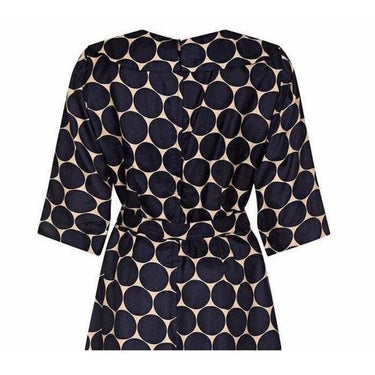 ARCHIVE - Leslie Fay 1950s Silk Navy and Cream Circle Print Dress With Belt