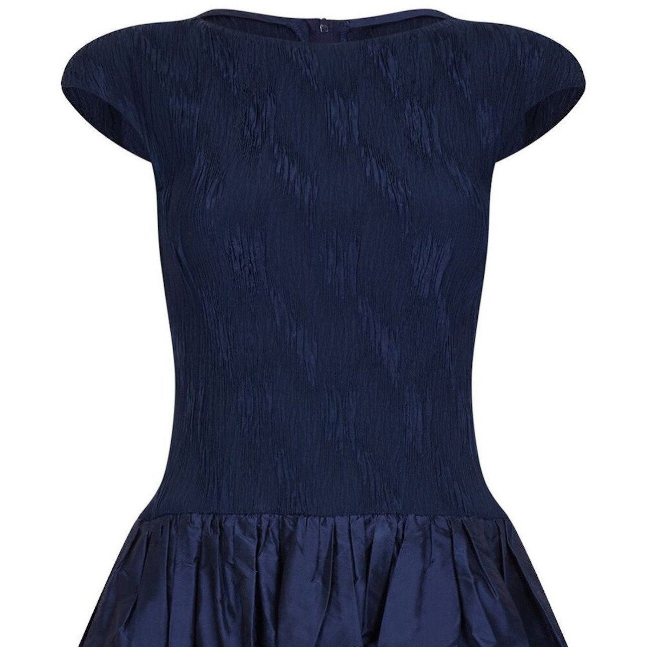 Louis Feraud 1980s or 1990s Navy Silk Taffeta Dress With Bow Embellishments