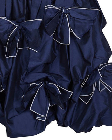 Louis Feraud 1980s or 1990s Navy Silk Taffeta Dress With Bow Embellishments