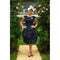 Louis Feraud 1980s or 1990s Navy Silk Taffeta Dress With Bow Embellishments