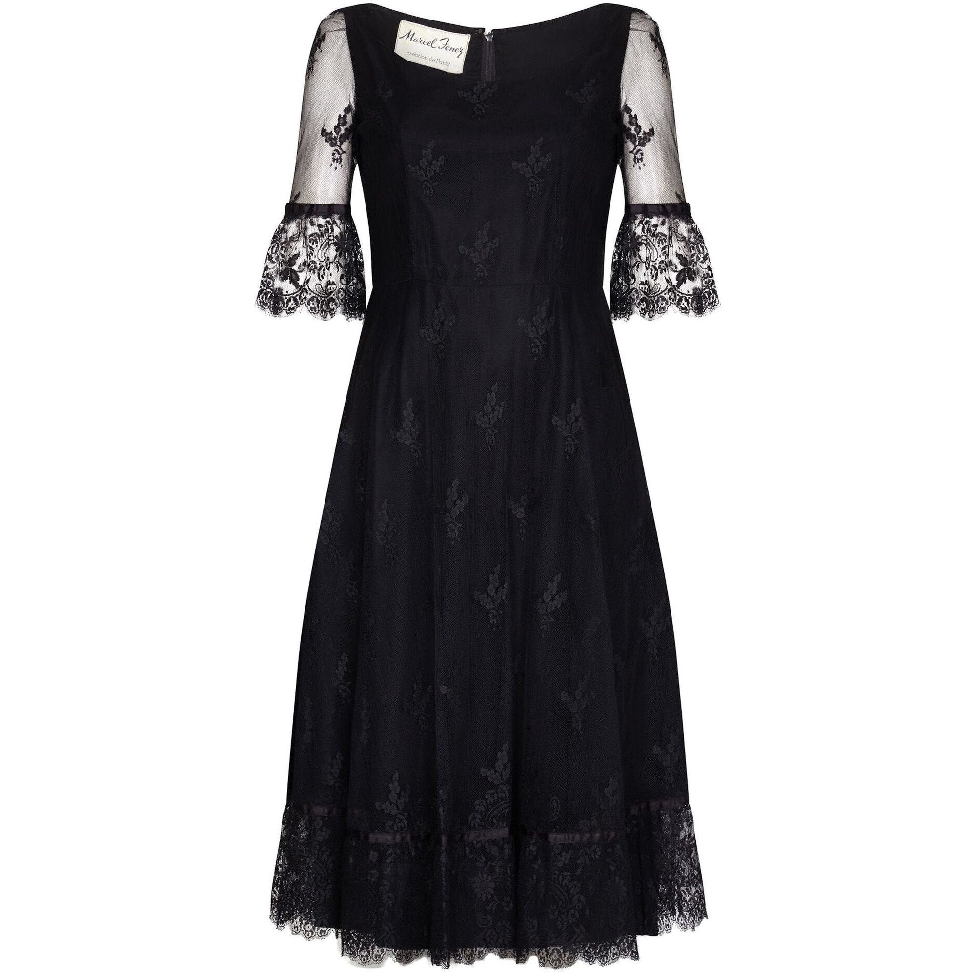 Marcel Fenez 1960s Black Cocktail Dress With Lace Cuffs