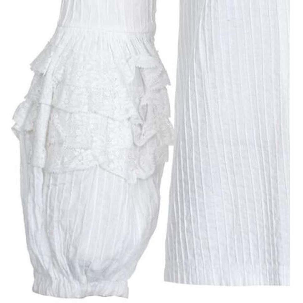 Mexicana 1970s White Cotton Pin-Tuck Blouse with Lace Bubble Sleeves