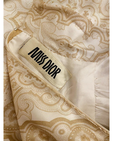 Miss Dior 1970s Brown Swirl Pattern Belted Dress