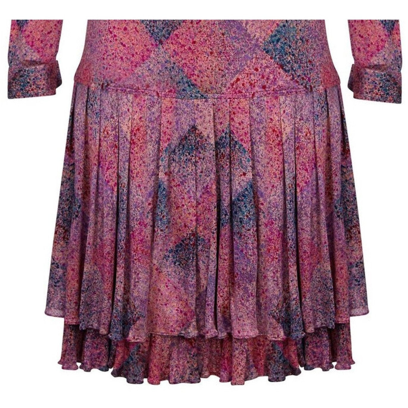 Missoni 1970s Silk Harlequin Paint Effect Dress With Ruffle Collar