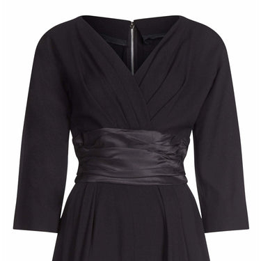 ARCHIVE - Mollie Parnis 1950s Black Dress with Pleated Ribbon Inserts
