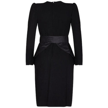1980s Nina Ricci Black Wool and Silk Dress with Front Bow Detail