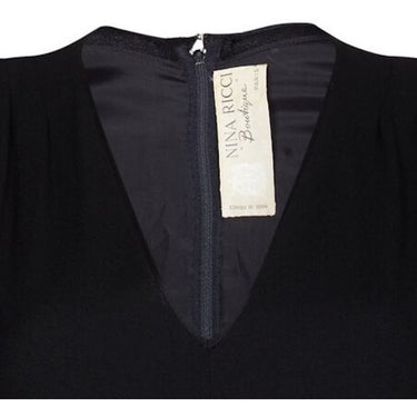 1980s Nina Ricci Black Wool and Silk Dress with Front Bow Detail