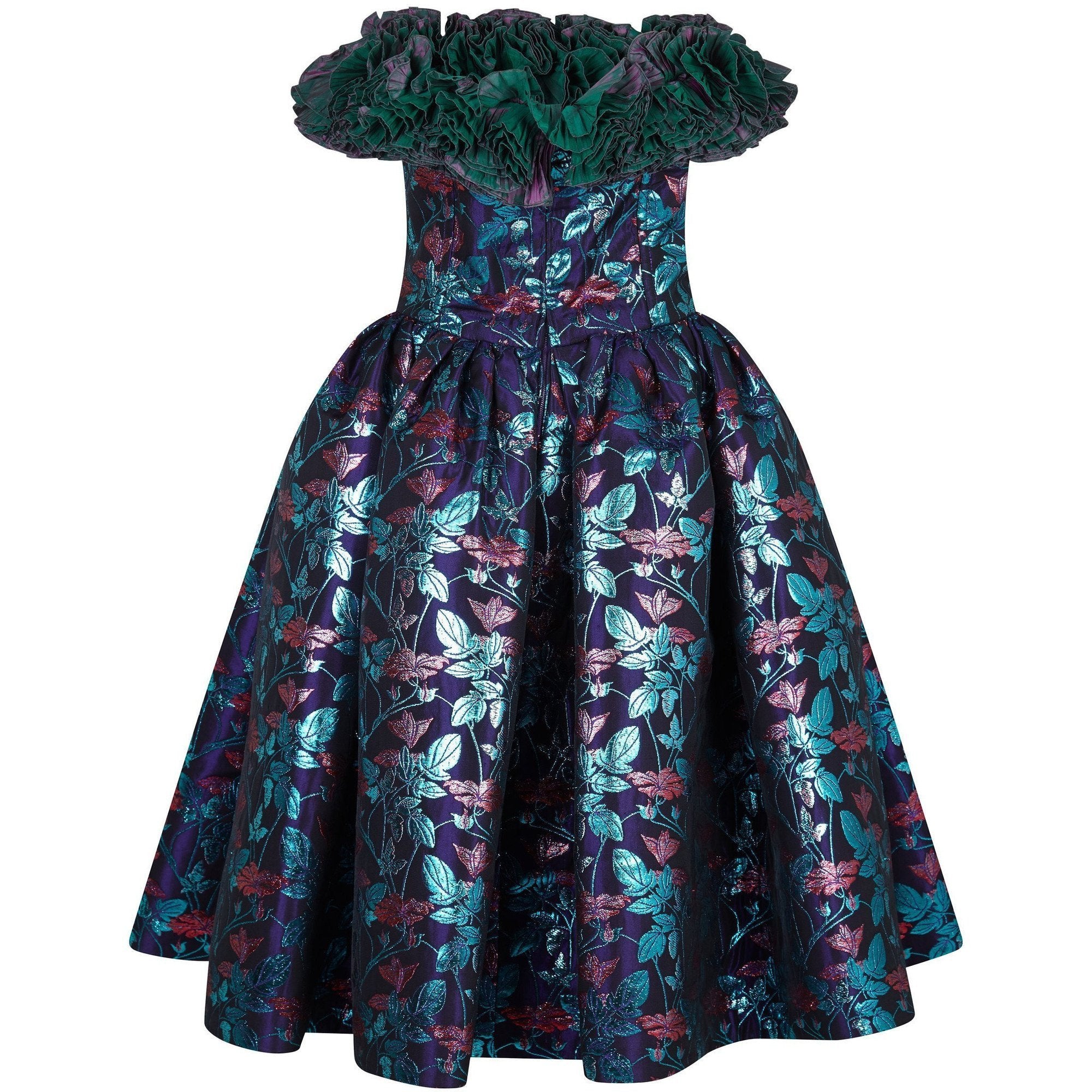 Nina Ricci 1990s Haute Couture Puff Skirt Party Dress with Ruffle Neckline