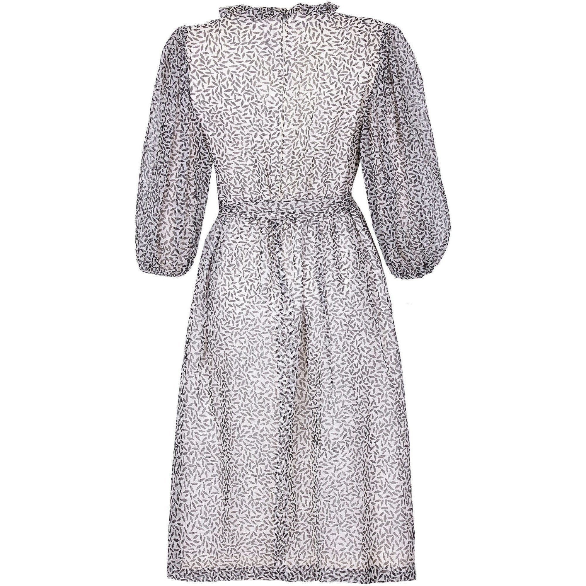 Norman Hartnell 1970s Couture Silk Crepe Monochrome Print Dress