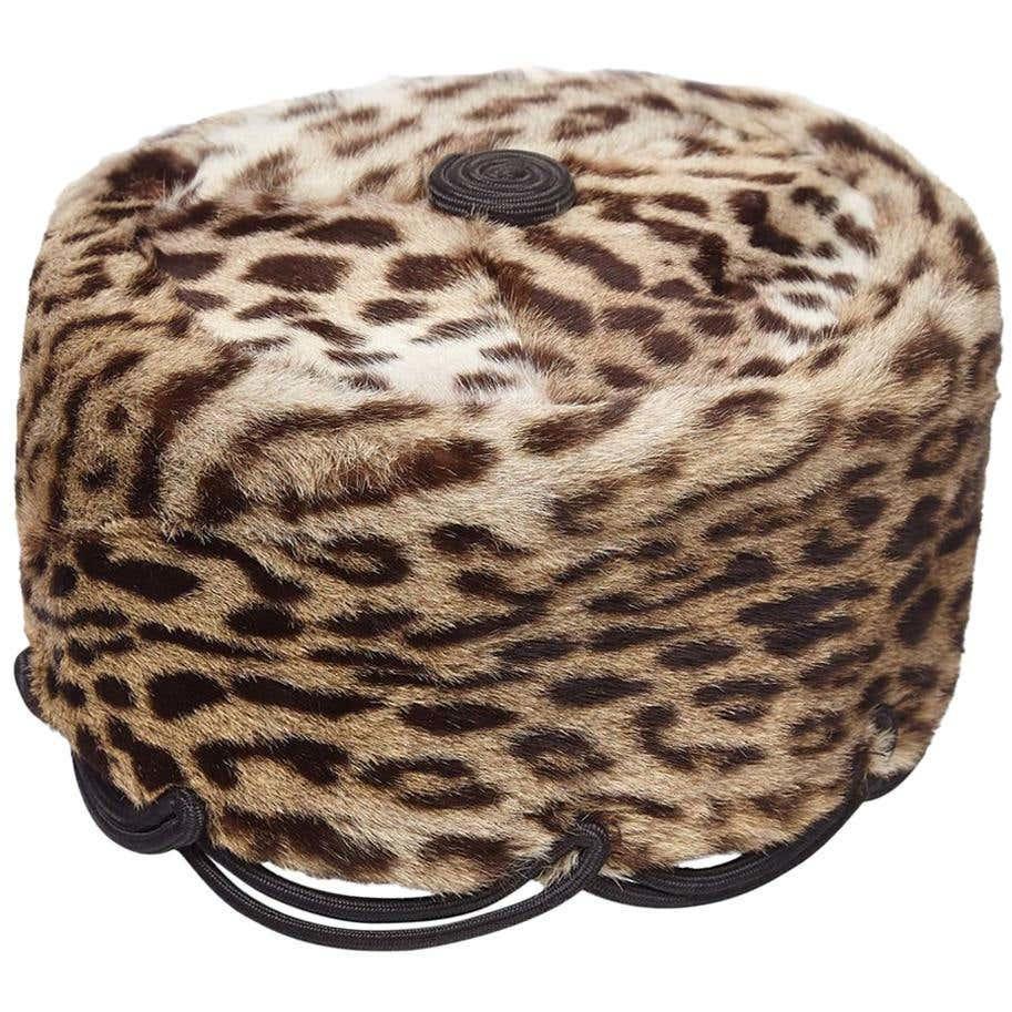Rare early 1940s Ocelot Fur Pillbox Hat Previously Owned By Jolie Gabor