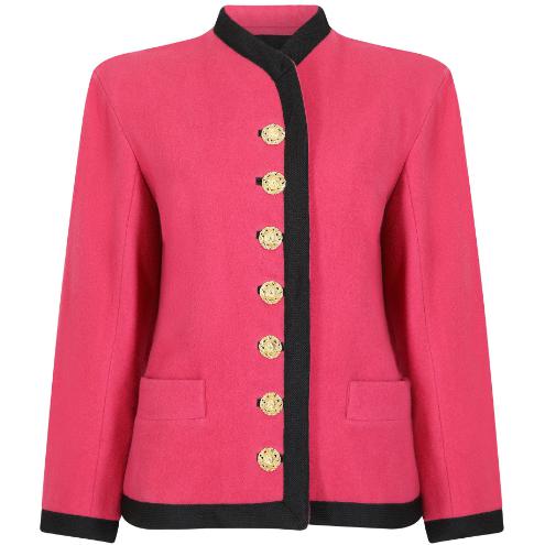 Runway Worn Yves Saint Laurent 1994 Pink Felt Wool Trimmed Jacket