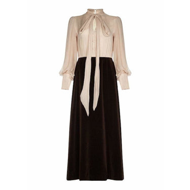 ARCHIVE - Salvador 1970s Chocolate Brown Velvet Cream Silk Dress and Waistcoat Ensemble