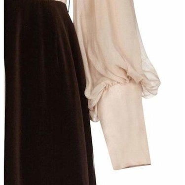 ARCHIVE - Salvador 1970s Chocolate Brown Velvet Cream Silk Dress and Waistcoat Ensemble