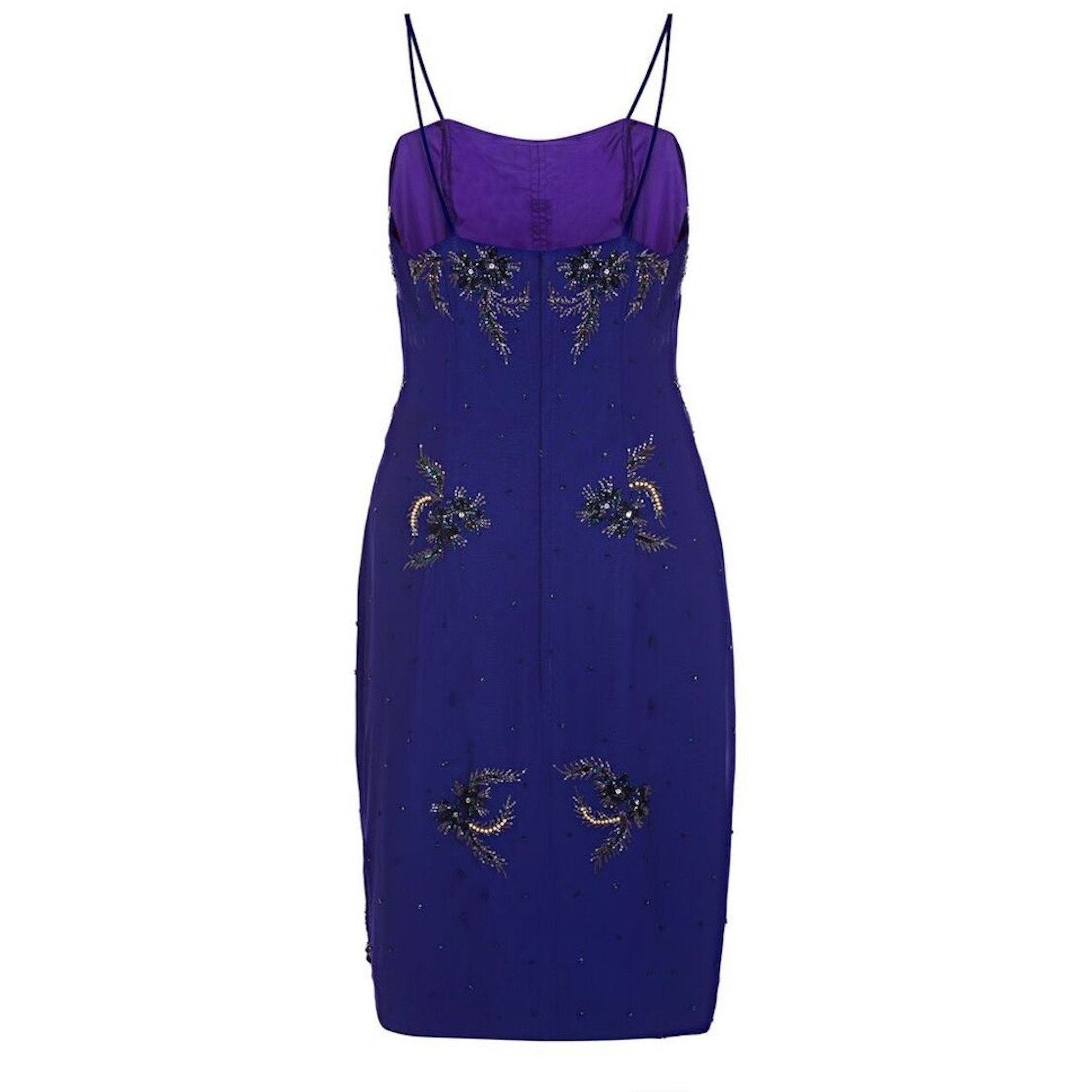 Selfridges 1950s Midnight Blue Chiffon Beaded Cocktail Dress