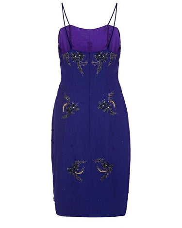 Selfridges 1950s Midnight Blue Chiffon Beaded Cocktail Dress