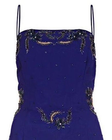 Selfridges 1950s Midnight Blue Chiffon Beaded Cocktail Dress