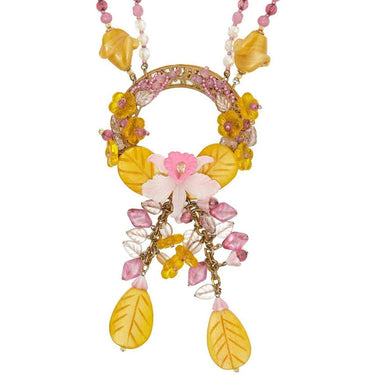 ARCHIVE - Spectacular 1960s Miriam Haskell Yellow and Pink Glass Orchid Necklace