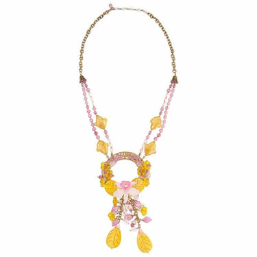 ARCHIVE - Spectacular 1960s Miriam Haskell Yellow and Pink Glass Orchid Necklace