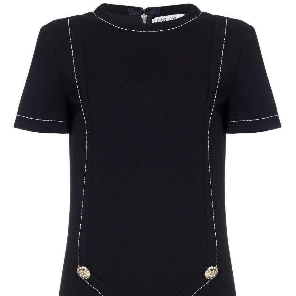 Stylish 1960s Jean Patou Black Wool Mod Dress