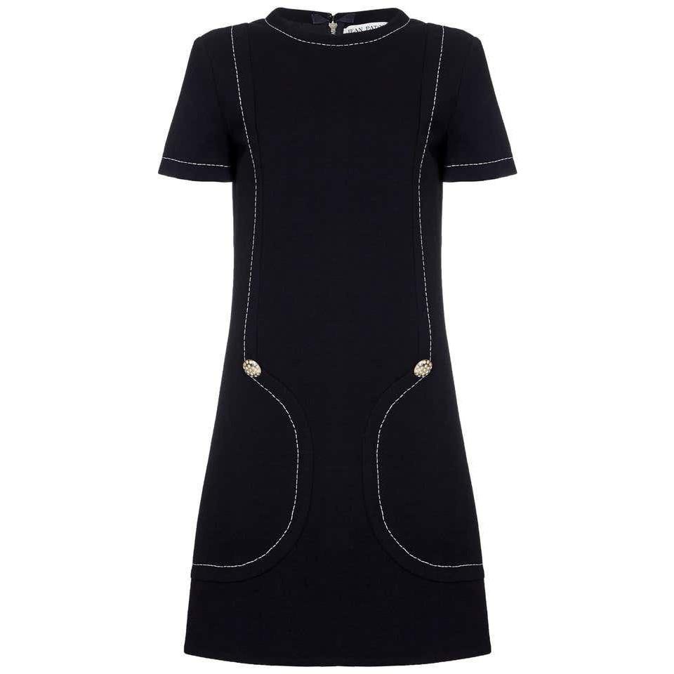 Stylish 1960s Jean Patou Black Wool Mod Dress