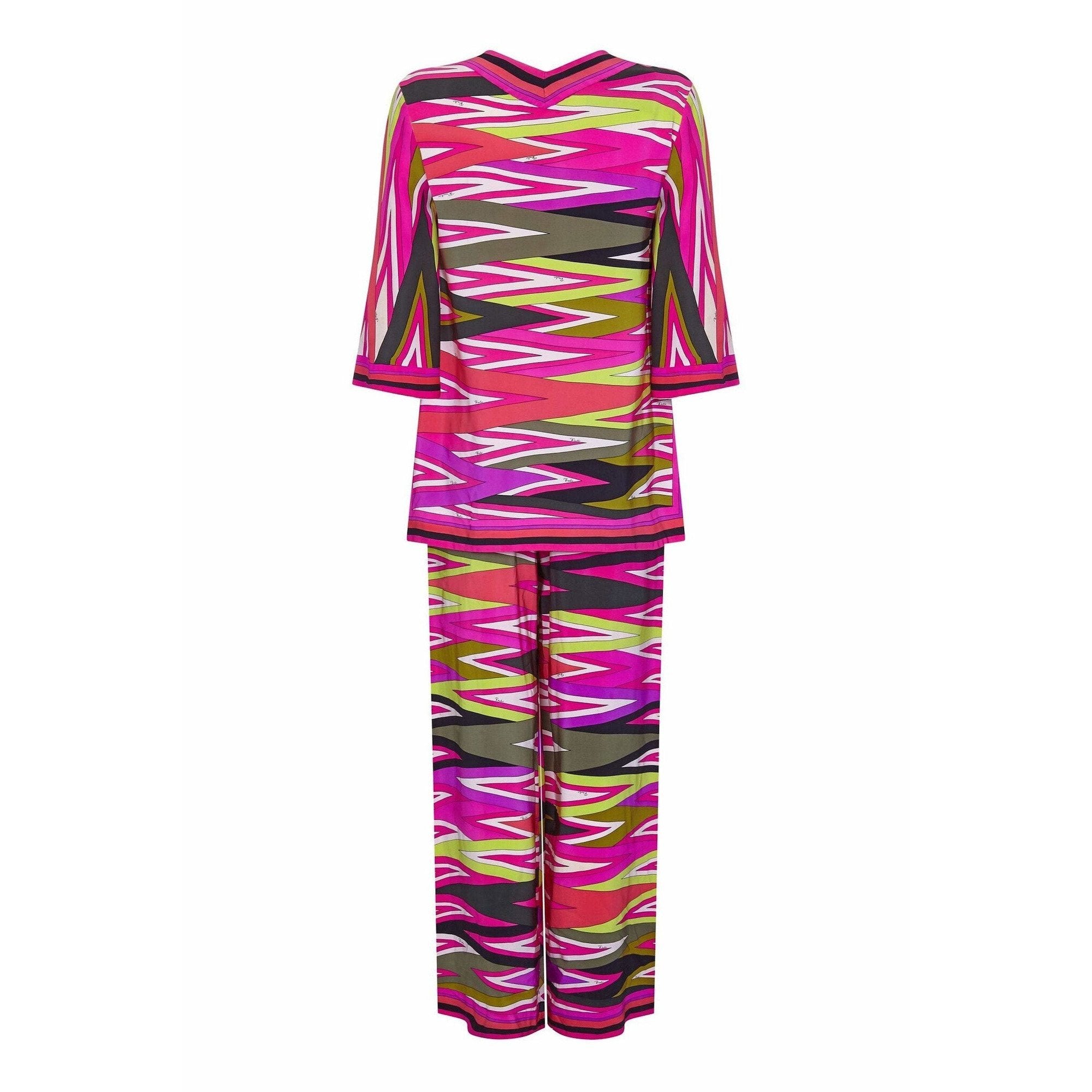 Superb Emilio Pucci 1960s Geometric Print Silk Trouser Lounging Set