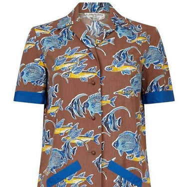 ARCHIVE - Teddy Tinling 1950s Cotton Set With Novelty Marine Fish Print