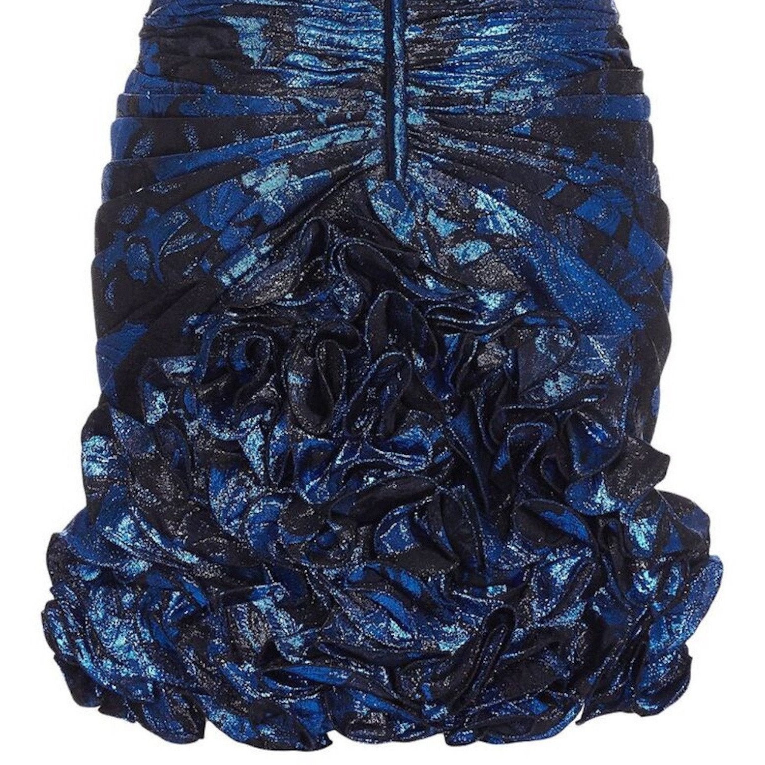 Ungaro 1980s Blue & Black Lame Cocktail Dress