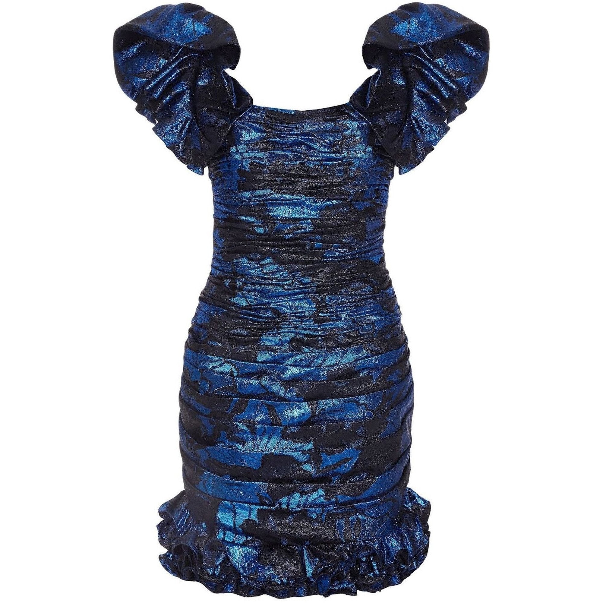 Ungaro 1980s Blue & Black Lame Cocktail Dress